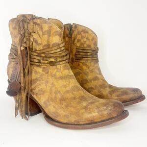 Lucchese Brown Suede Leather Robyn Feather Ankle Boots